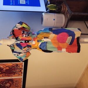 Colorful Abstract Print Shirt Dress